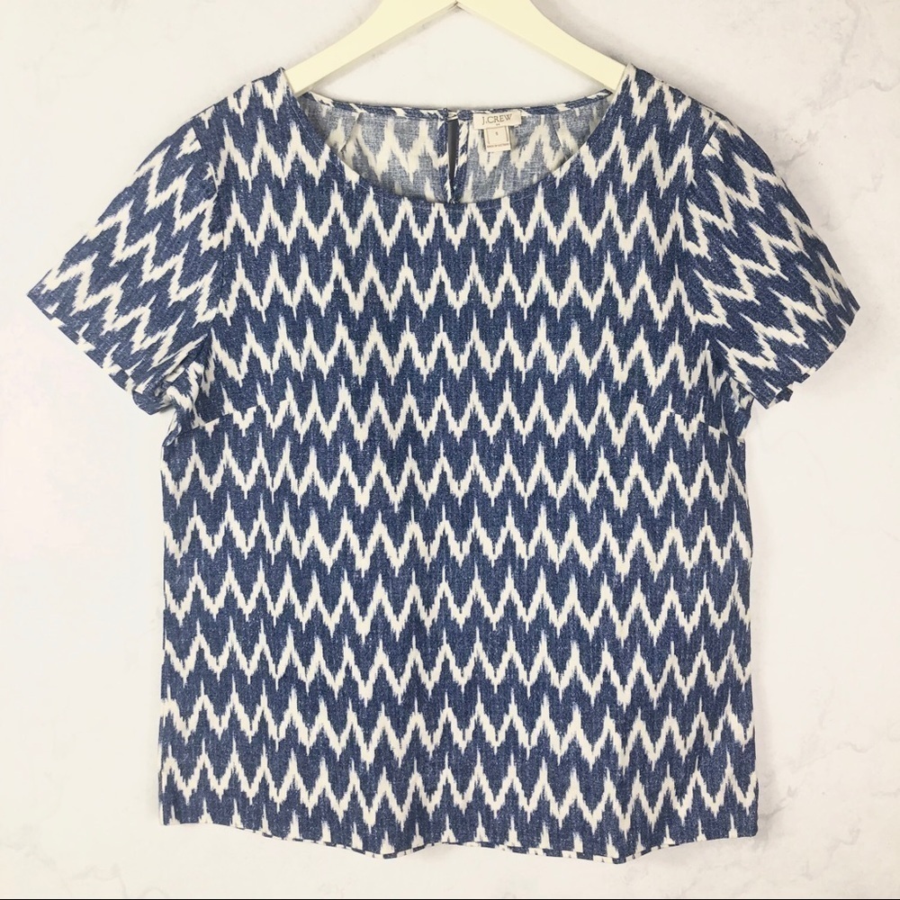 [J.Crew] Blue Printed Linen Top